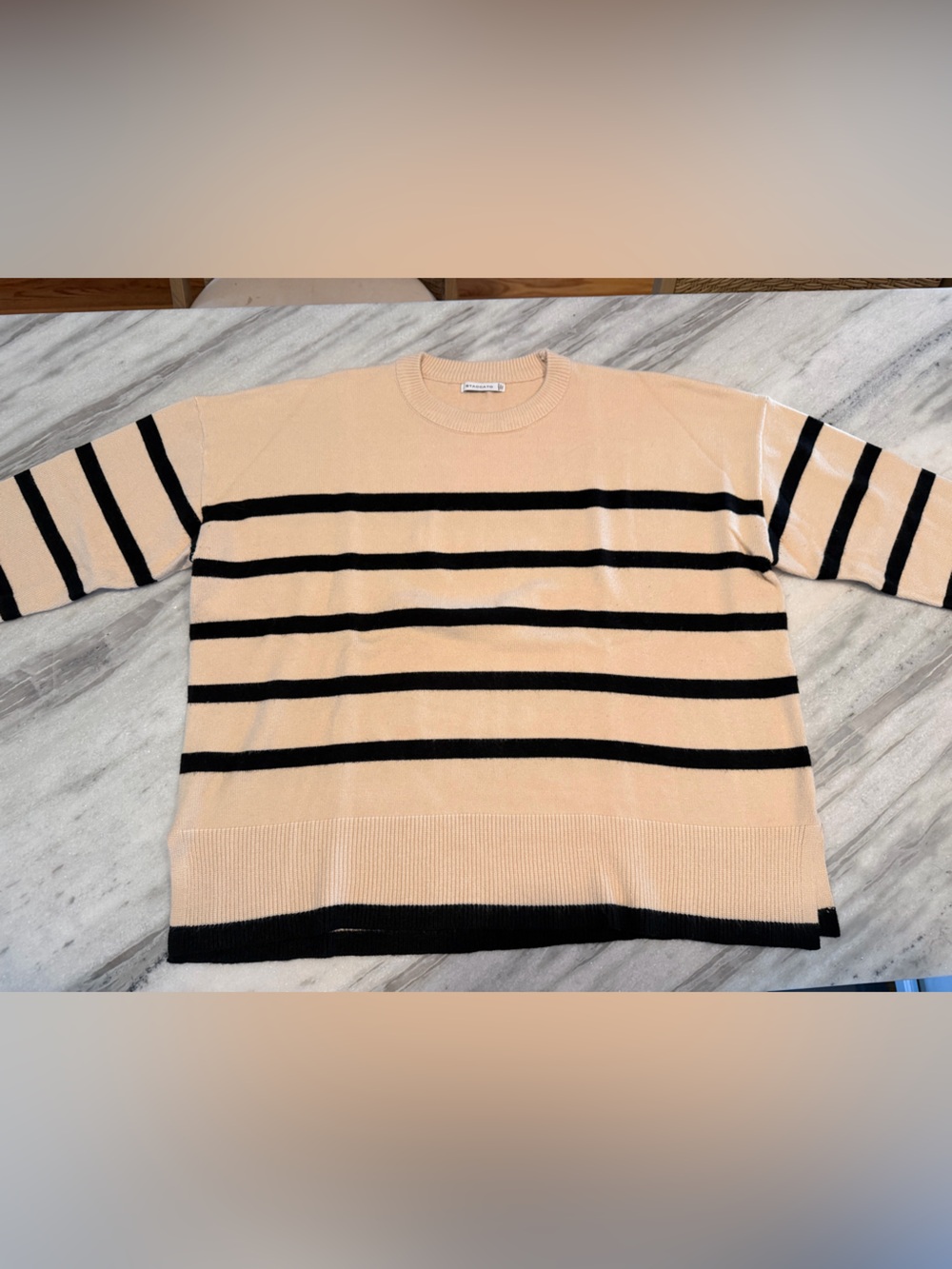 Staccato Beige and Black Striped Crewneck Sweater